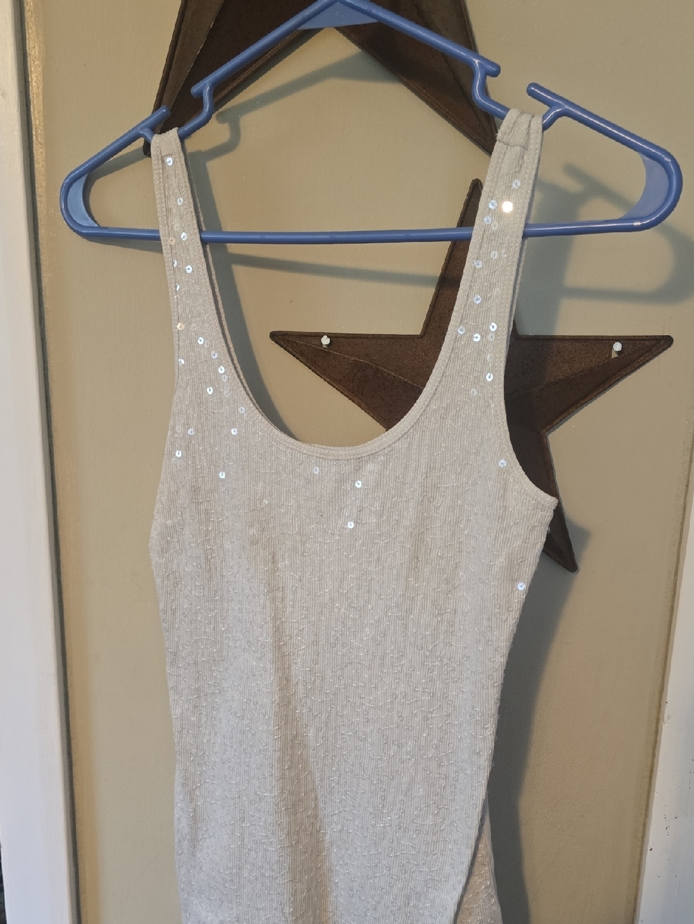 Sequin Accent Knit Tank Top - Light Beige Never Worn New